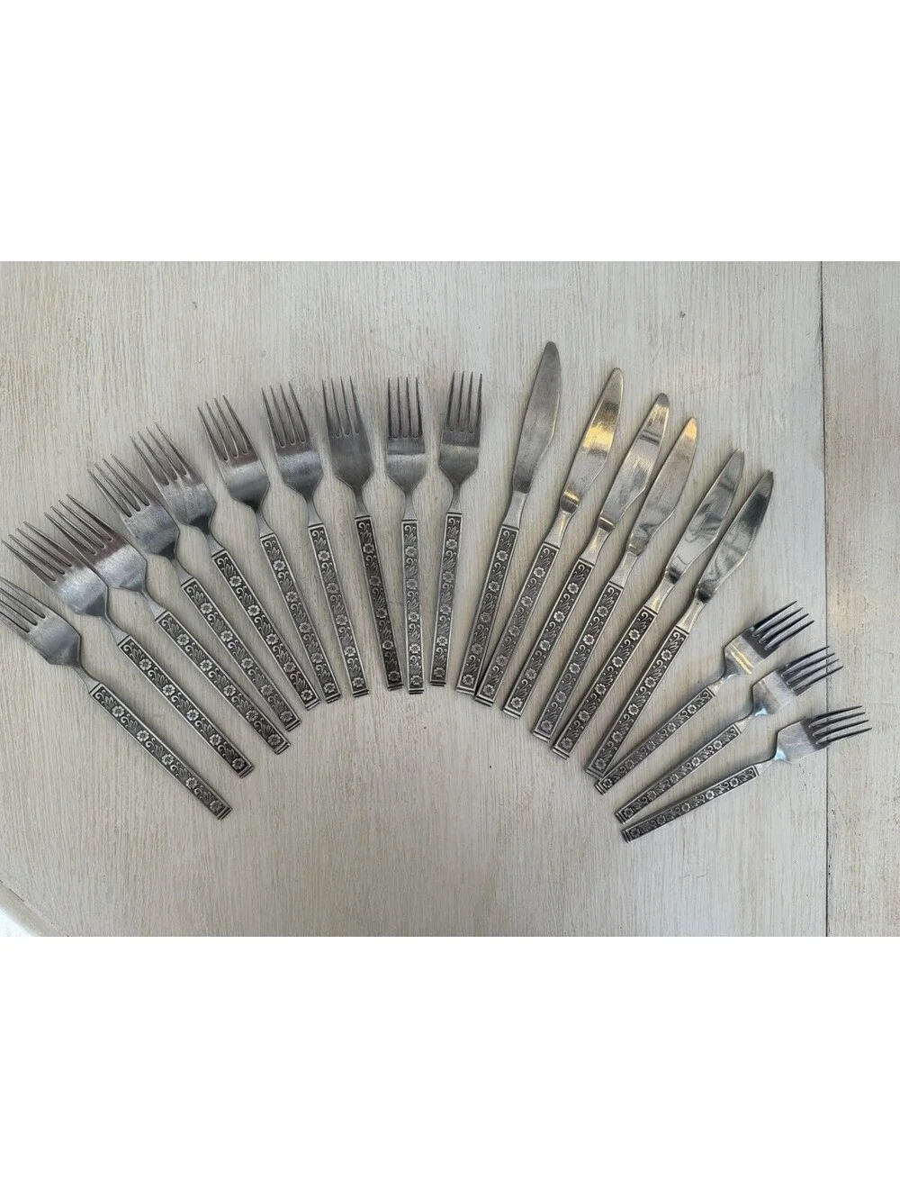 Gold Standard Night Blossom Stainless Flatware Lot Of 19 Japan